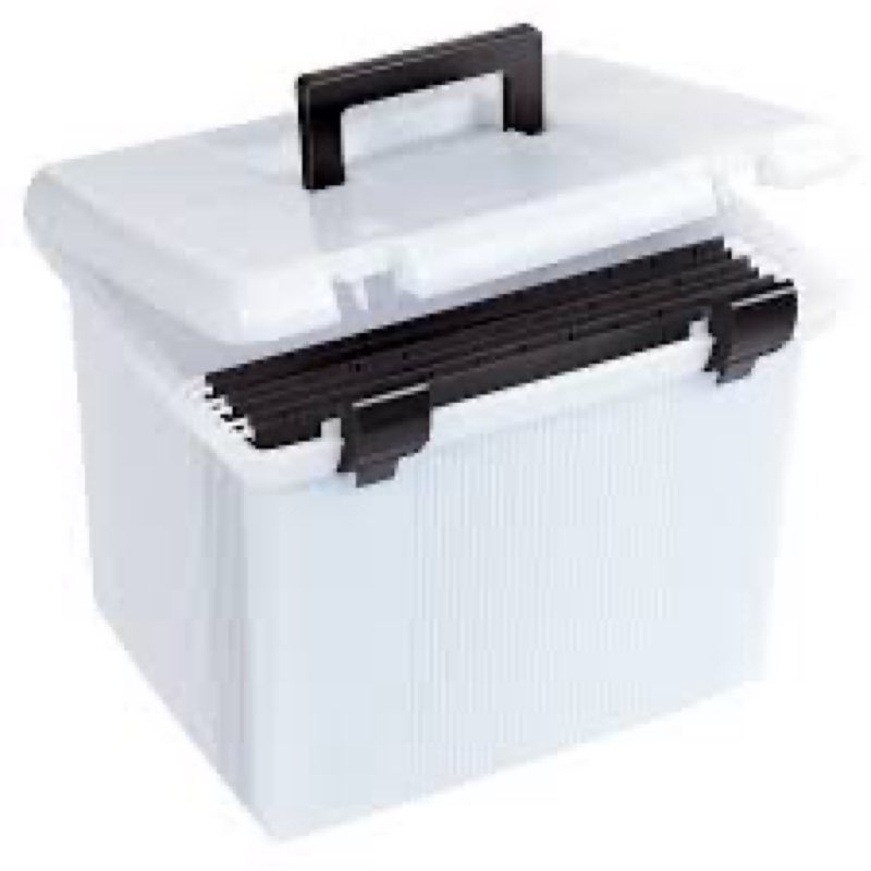 Portable File Box Frosted White Hinged Lid with Double Latch Closure41745AMZPortable