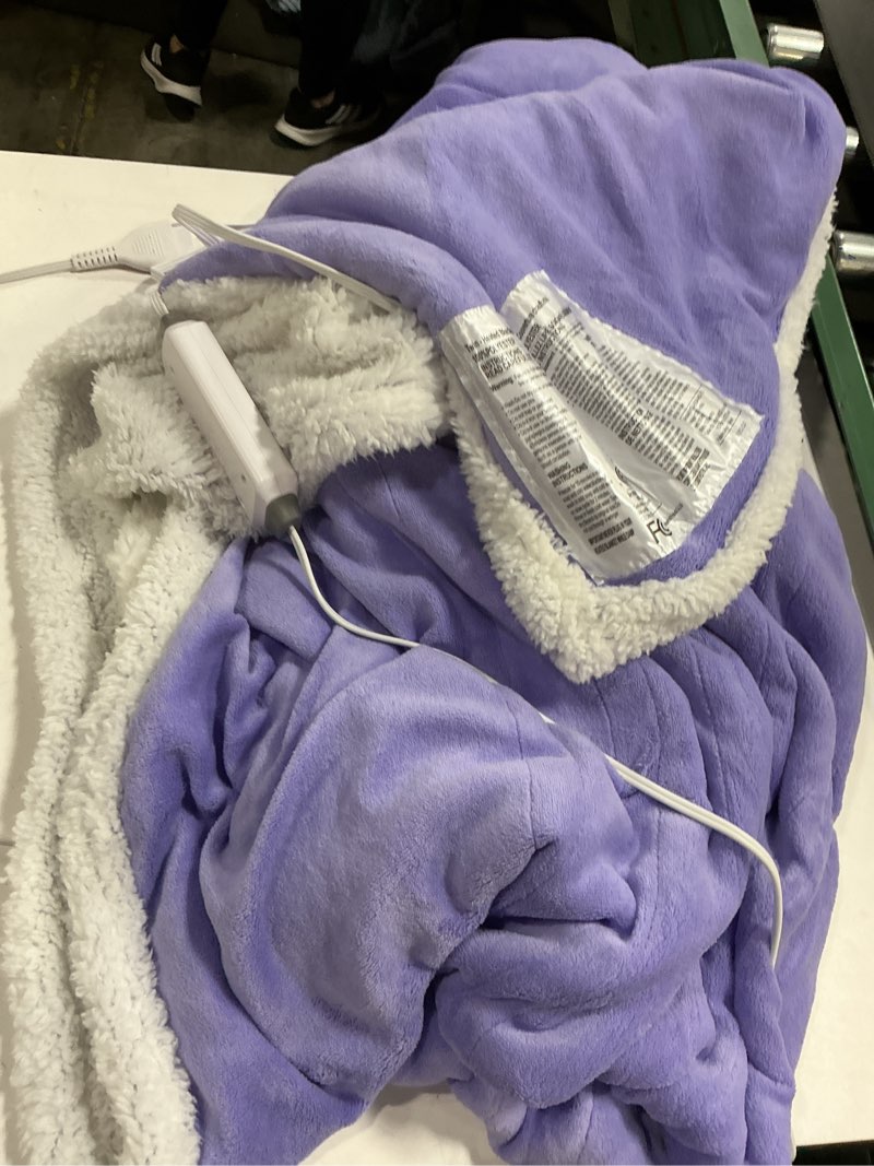 Condition photo showing As Is for  Heated Blanket Electric Blanket, Soft Flannel Sherpa Heated Throw, Heating Blanket with 5 Heat Settings, 3 hrs Timer Auto Shut Off (50x60 inches, Purple)