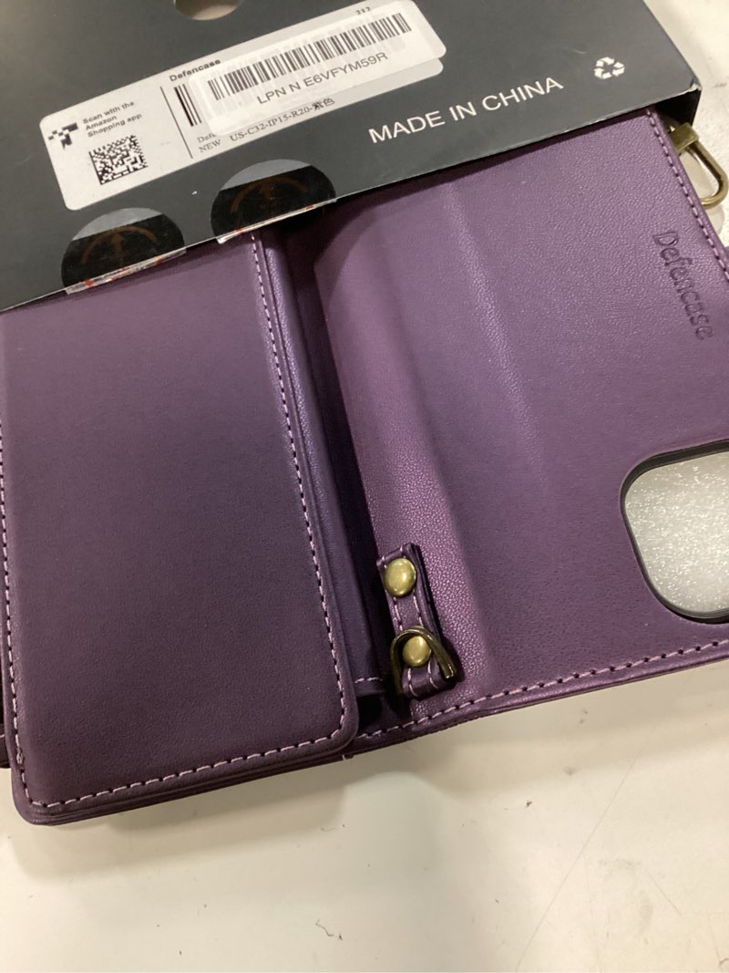 Condition photo showing New/Like New for defencase for iphone 15 magnetic wallet case compatible with magsafe with rfid blocking zipper & card holder for women men, pu leather strap detachable phone case for iphone 15 (6.1 inches), purple (detachable with magsafe)-purple