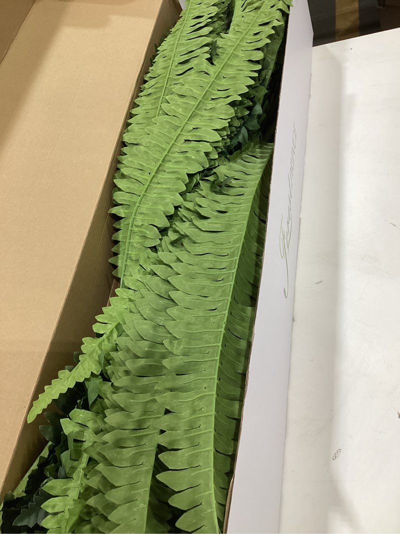 Condition photo showing As Is for 42" artificial boston fern large bush plants, 2 bundles of fake ferns with 65 fronds for outdoors home decor 42" 2 pcs