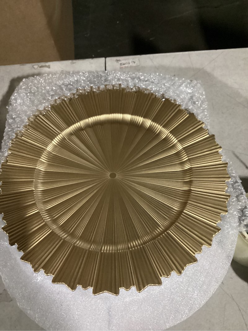 Condition photo showing Good Condition for wuweot 12 pack gold charger plates, 12.7" round plastic reef plate chargers with flora reef design for wedding dinner party decoration