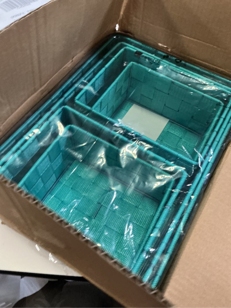 Condition photo showing New/Like New for woven storage baskets, storage bins, cube basket container baskets storage boxes organizers for clothes/shelves/closet, set of 6 (aqua) aqua 6 pack