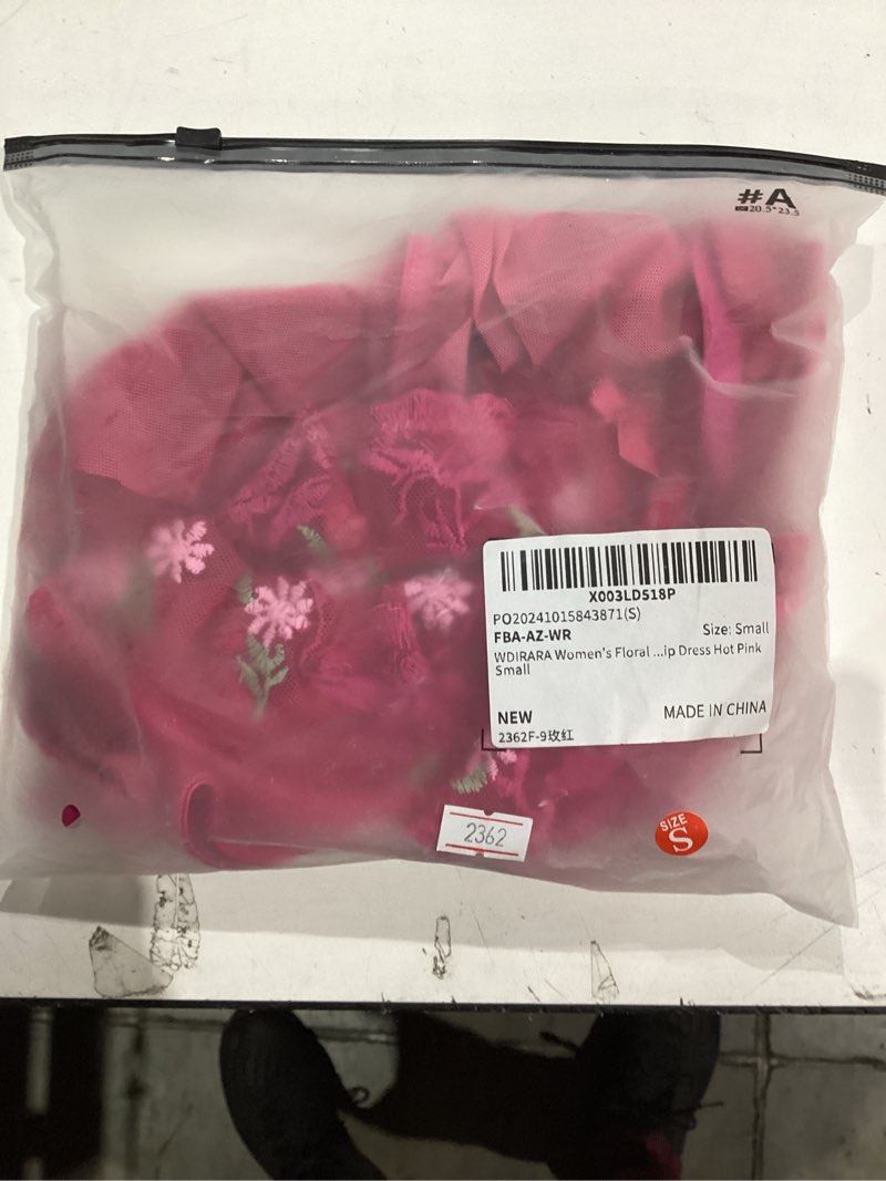 wdirara women's floral embroidery mesh split cut out babydoll lingerie slip dress hot pink small