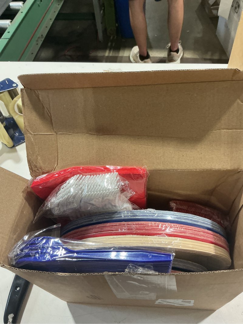Condition photo showing Good Condition for layhit 240 pcs red white blue paper plates and napkins forks 4th of july disposable tableware set for independence day memorial day patriotic birthday party supplies, for 60 guest (blue, red, white)