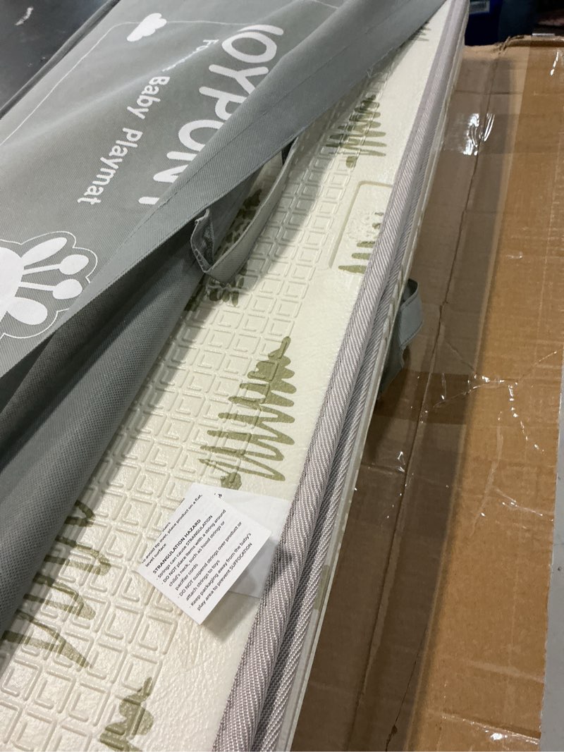 Condition photo showing Good Condition for baby play mat 79x 71 inch, extra large foldable play mats for babies and toddlers, waterproof & anti-slip portable baby floor mat for tummy time, non toxic foam play mat for floor travel bag forest 71x79x0.4 inch