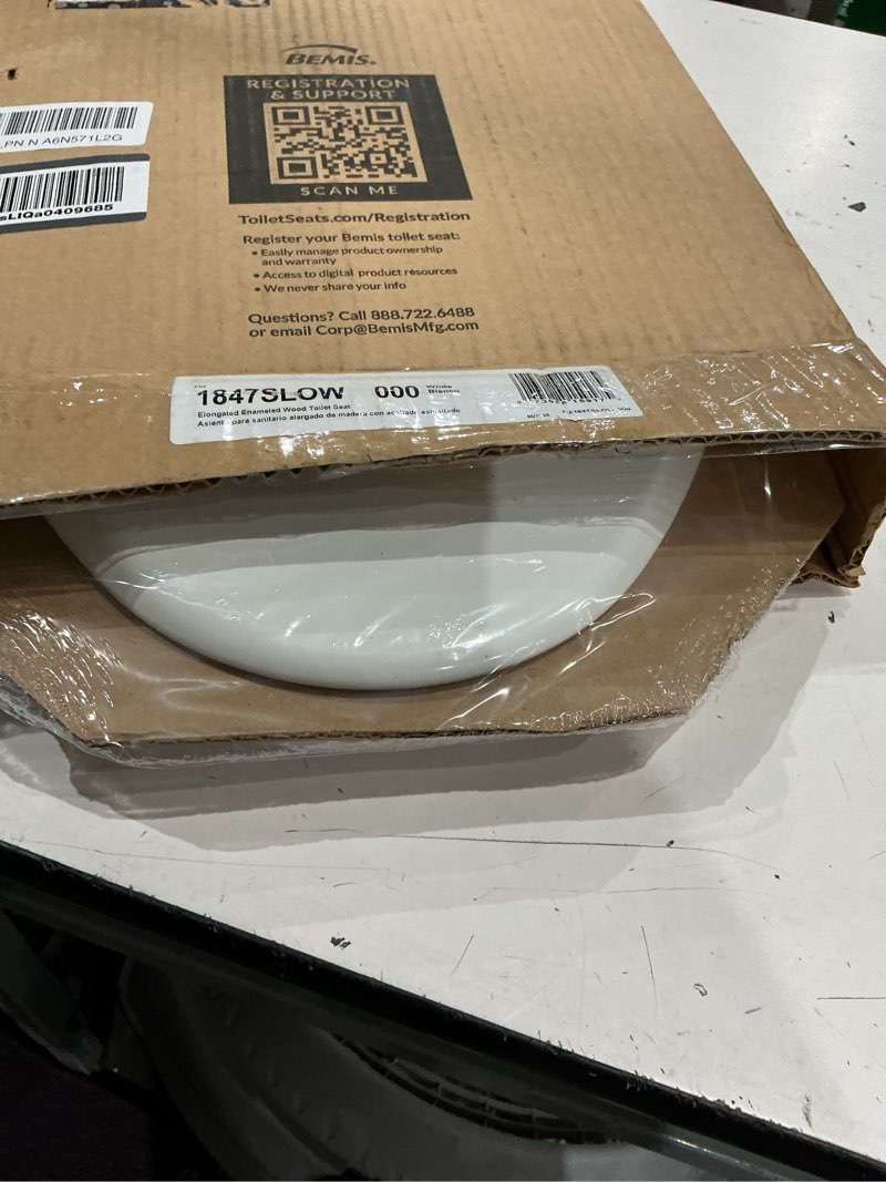 Condition photo showing New/Like New for mayfair cassel slow close toilet seat, easy clean, non slip premium wood seat, easy install, made in usa, elongated, white elongated 1 - toilet seat