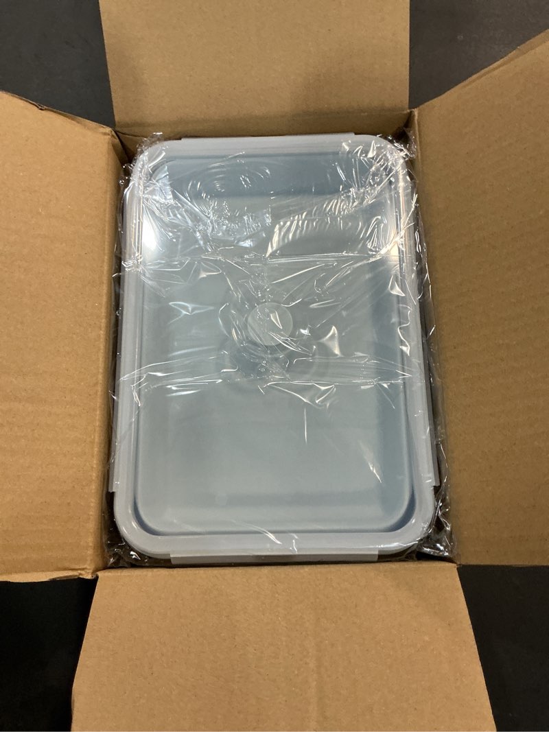Condition photo showing New/Like New for extra large collapsible silicone food storage containers with lids & air vent, 2 pack 2000ml/68oz, xxl foldable marinade container for kitchen, camping, dishwasher, microwave, freezer safe, bpa free 2x2000blue