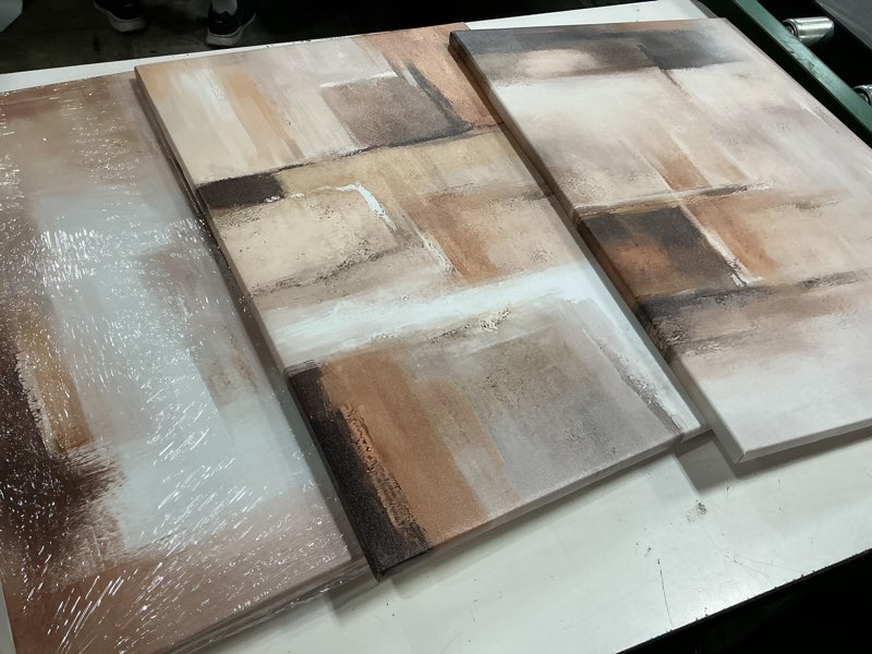 Condition photo showing Good Condition for wall26 canvas print wall art set warm neutral beige abstract brushstroke illustrations pop art bohemian colorful for living room, bedroom, office - 16"x24" x 3 24" x 16" x 3 panels be02-2604-yuk10