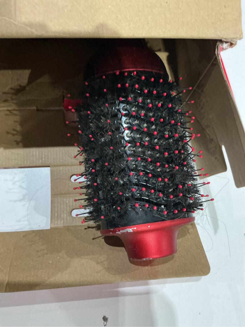 Condition photo showing As Is for revlon 3-in-1 multi-styler, blow dryer brush, blowout and hair straightener brush in one to dry, curl, smooth, shape and volumize hair for gorgeous salon blowouts red/black multi-styler volumizer