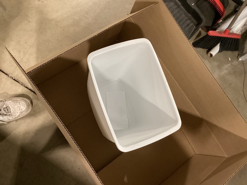 Condition photo showing Good Condition for rubbermaid small kitchen bathroom trash can, 9 gallons, white, waste basket for under counter/kitchen/office/bedroom/bathroom