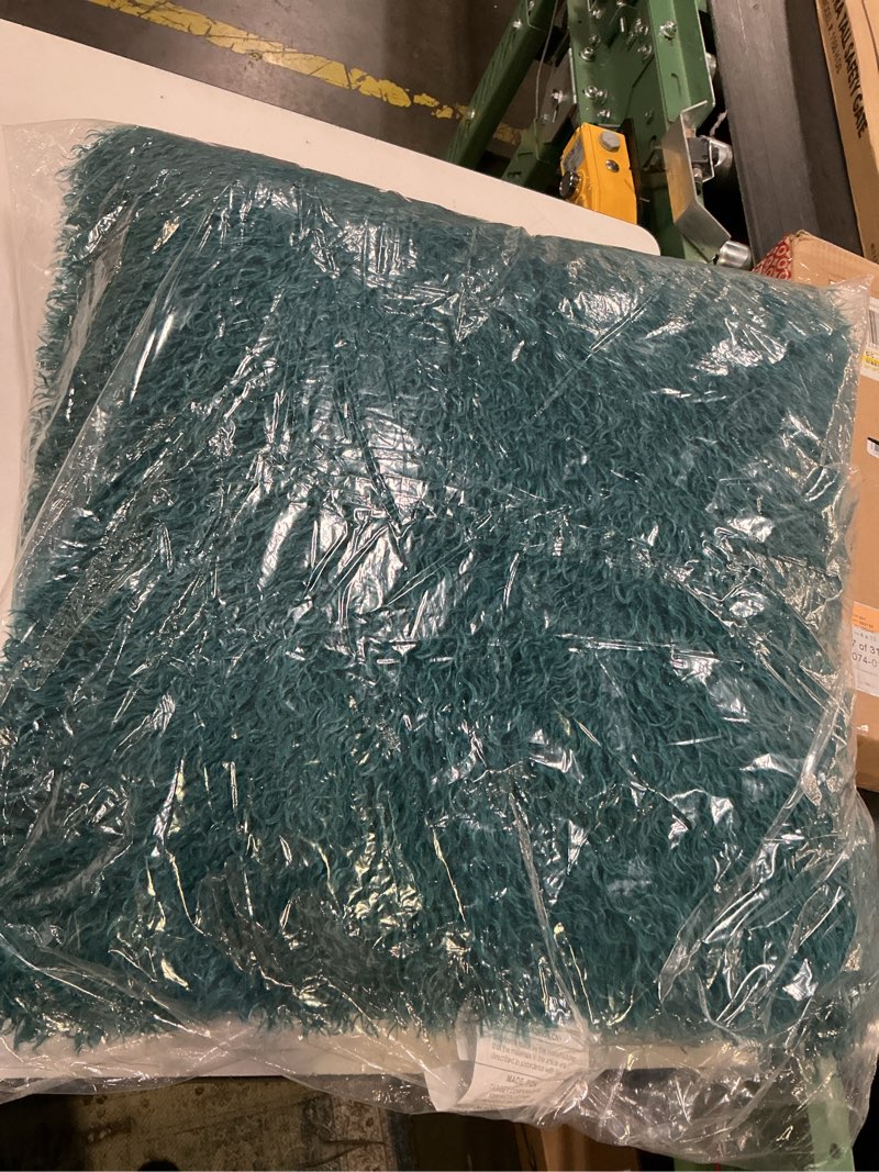 Condition photo showing New/Like New for euro faux mongolian fur decorative throw pillow dark teal blue - threshold™: square indoor accent, knife edge, oeko-tex certified 24x24 in