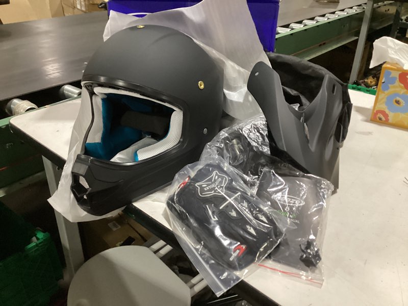 Condition photo showing Good Condition for youth dirt bike helmet dot certified - full face motorcycle helmet for off-road, atv, street riding, includes adjustable goggles & protective gloves black medium