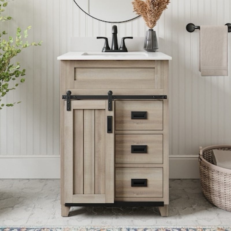 style selections morriston 24-in light natural oak undermount single sink bathroom vanity 