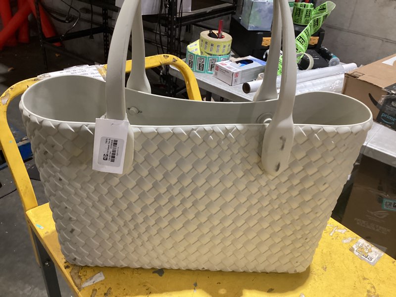 Condition photo showing As Is for shade & shore eva splash tote bag, structured open top tote with double handles, eva everyday carry bag cream