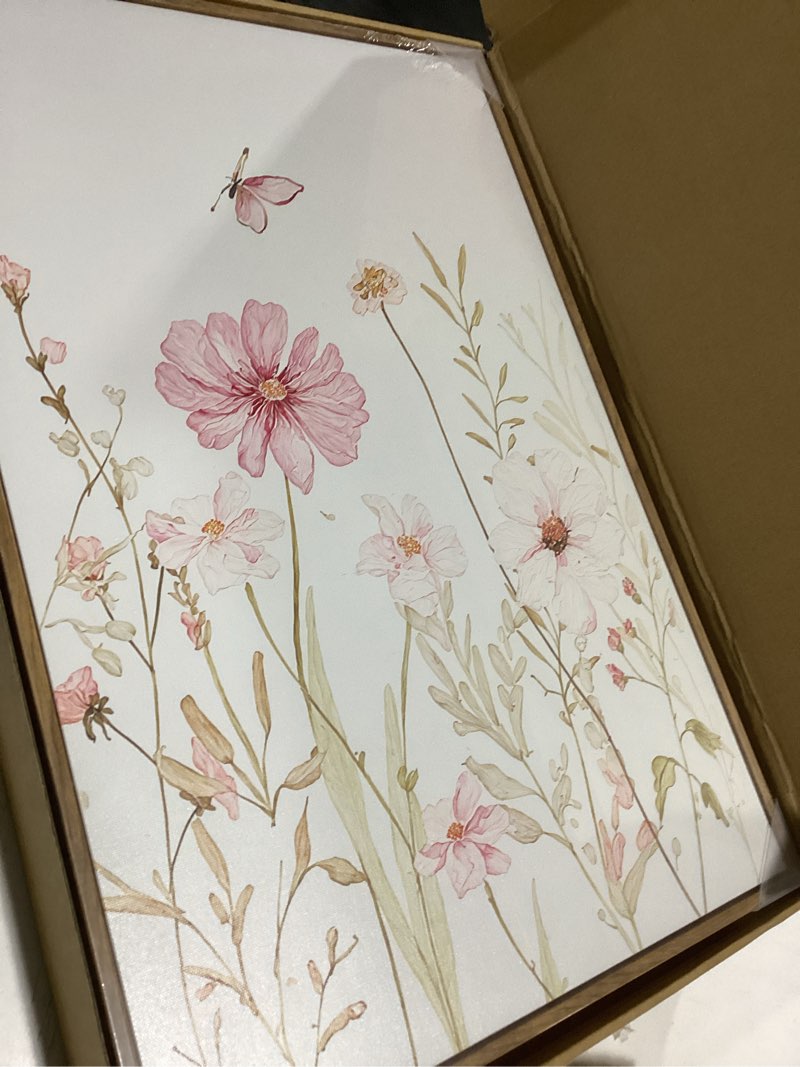 Condition photo showing Good Condition for MTFBWY 3Pcs Framed Wildflower Canvas Wall Art – Pink Floral Wall Art Watercolor Prints, Pink Botanical Artwork, Colorful Flower Pictures Decor Printing for Living Room, Girls Bedroom, or Bathroom, 24L" x 16W" Pink Watercolor Framed 16x24 Framed