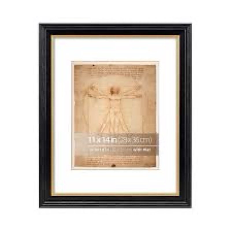 WYNCO 11x14 Wood Black Gold 2 Tone Vintage Antique Retro Picture Frame, Museum Grade Off White Mat 8x10, Plexi Glass Protection, Wall Hanging Photo Display, Bronze Inner