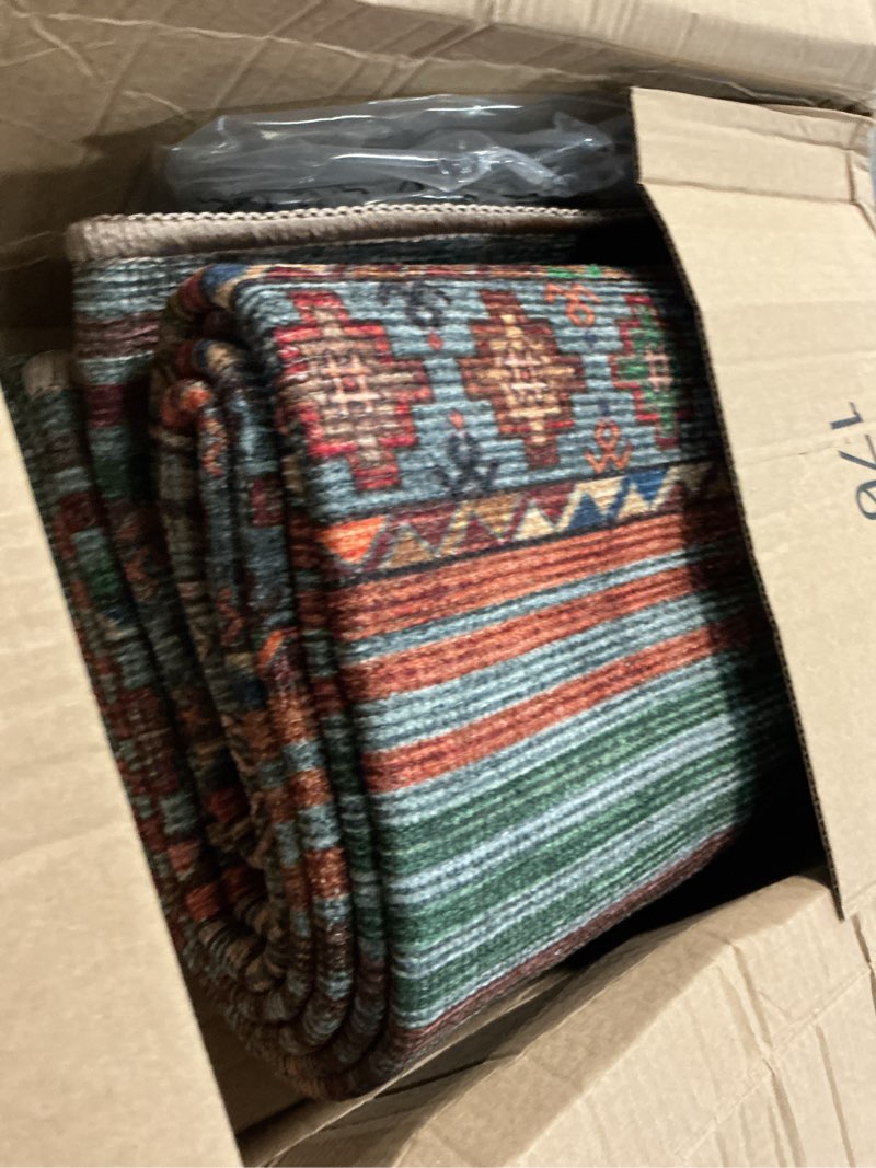 Condition photo showing Good Condition for keen home design 5x7 rug - machine washable area rug with non-slip backing, ideal for living room, dining room, bedroom - vintage, easy clean, durable, low pile rug - (5' x 7') 5' x 7' (rectangular) grey/multi