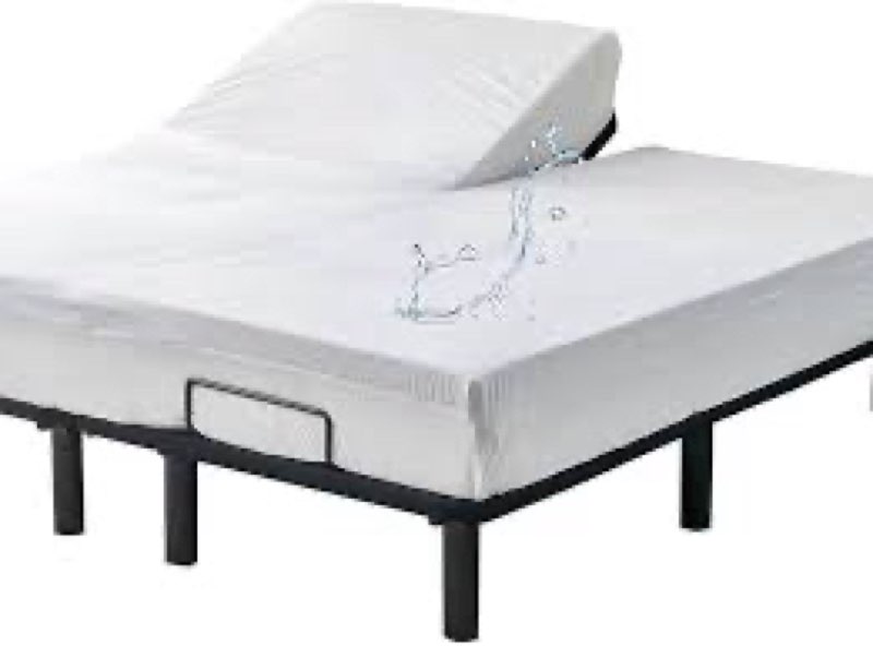 kingnex quilted waterproof split top queen mattress protector for adjustable bed 32-34 split from to