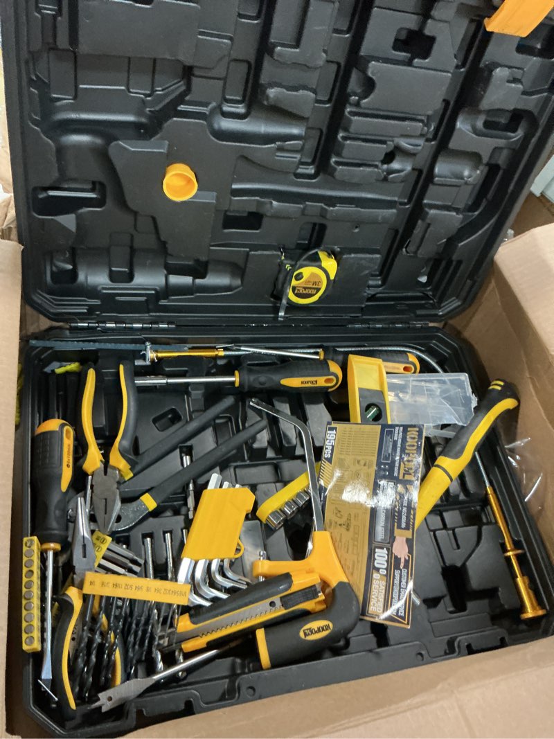 Condition photo showing As Is for (incomplete, missing  pcs)tool kit box drill set with 21v cordless drill, tool box with drill, hand drill set for men, power tool combo for home repair, diy, handyman