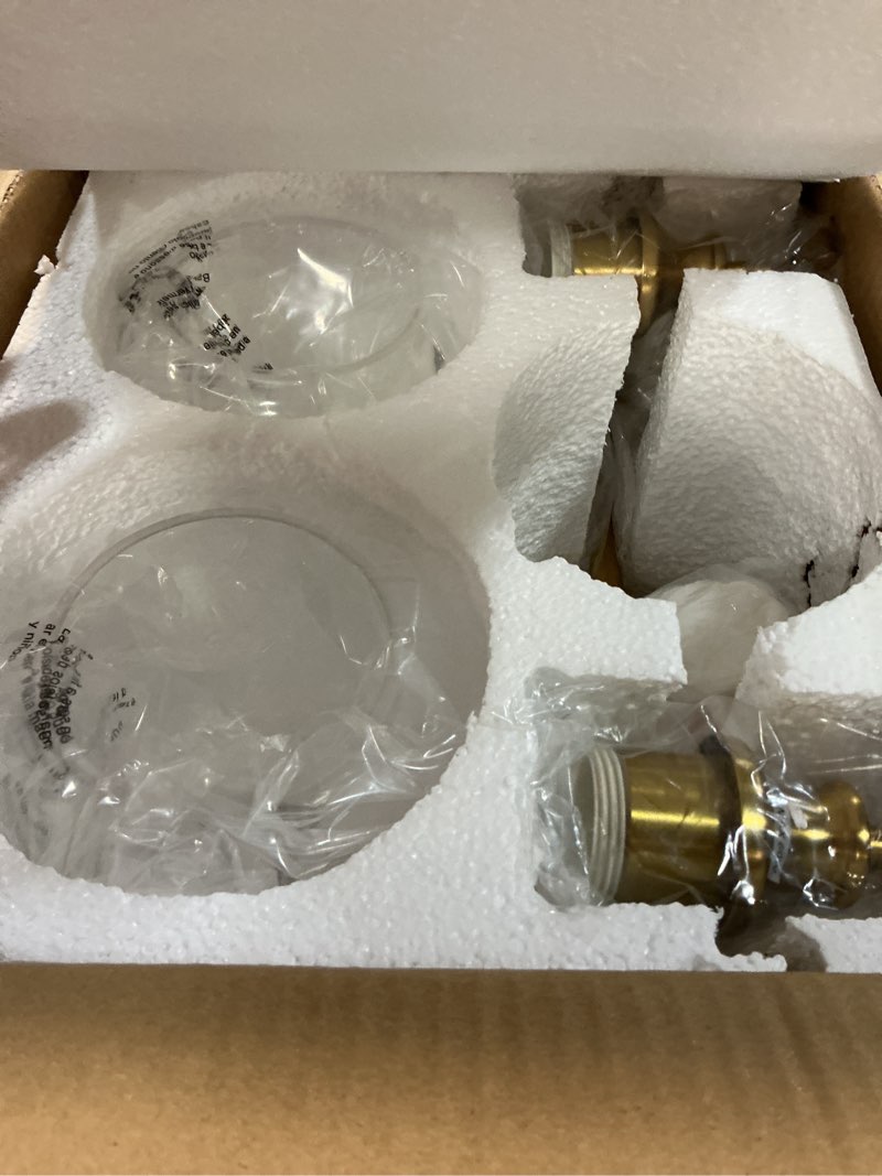 Condition photo showing Good Condition for andy star gold bathroom light fixtures, 2-light brass vanity light, modern sconces with globe clear lampshade, farmhouse bathroom lighting fixtures over mirror with metal lamp body, e26 base gold 2-light