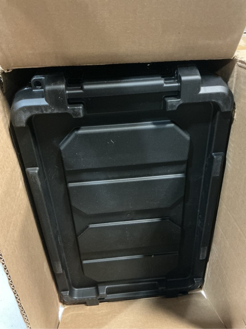 Condition photo showing Good Condition for iris usa 5 gallon lockable storage bins with lids, 6 pack - made in usa, heavy duty, stackable containers, garage organizing bins moving tubs, rugged sturdy equipment utility box - black black 5 gal - 6 pack