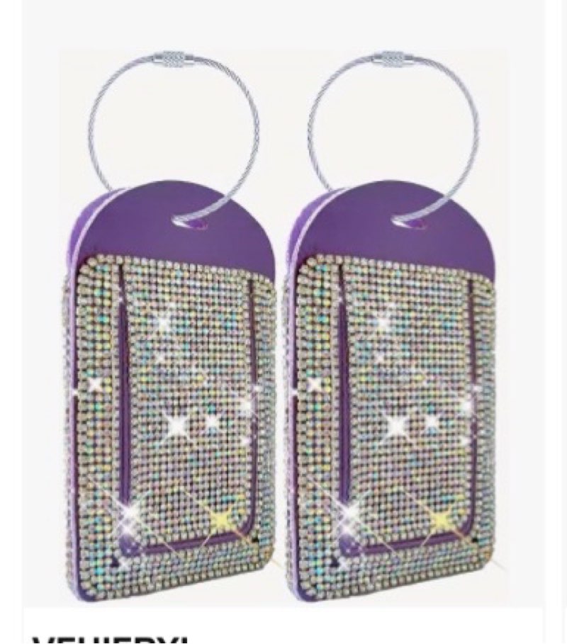 Purple Leather Luggage Tags for Women's Suitcases Cute Bling Diamond Travel Tags for Cruise and Trav