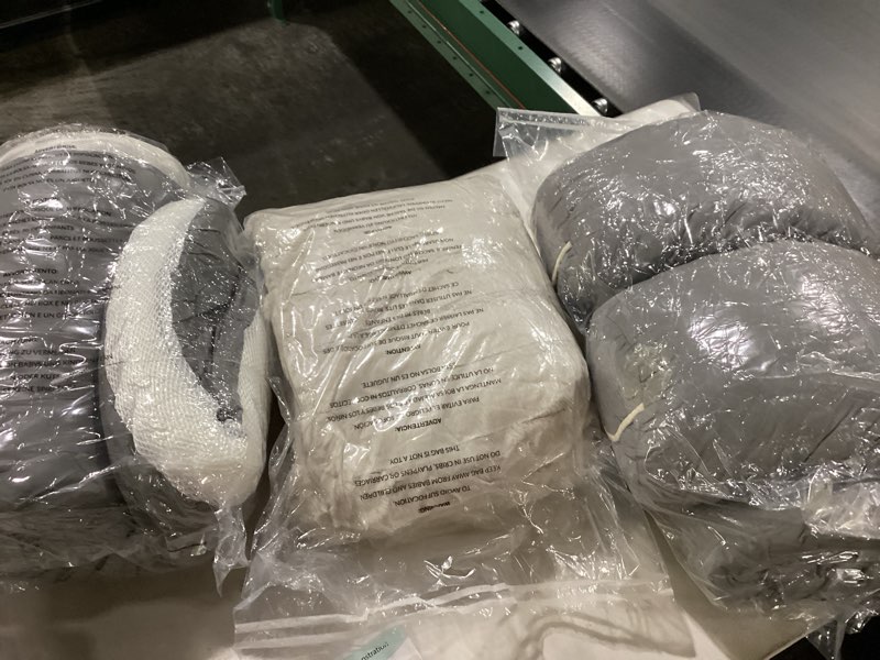 Condition photo showing New/Like New for Human Dog Bed for Adult - Luxury Faux Fur Giant Size Dog Bed with Portable Handle, Egg Orthopedic Foam Bed with Blanket, 72"x40"x10", Grayish Blue