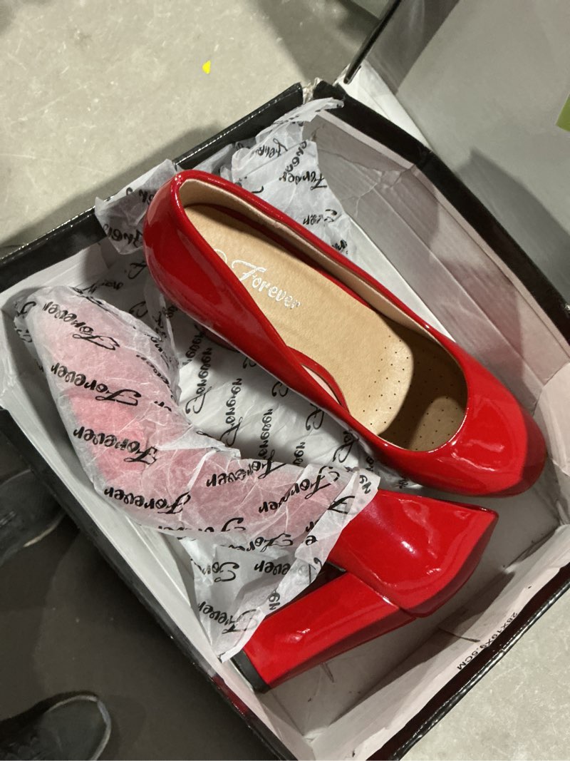 Condition photo showing Good Condition for olivia k women's classic round-toe platform pumps high block heel - adorable, comfortable 7 red patent*