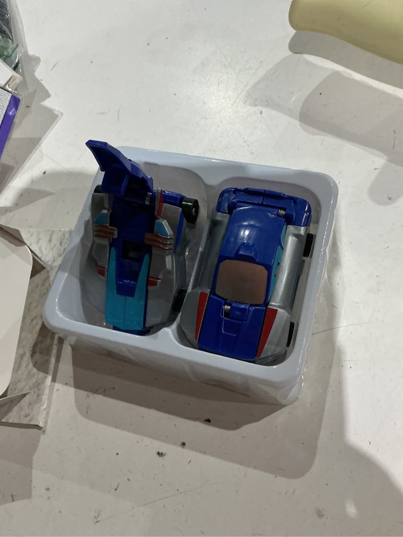 Condition photo showing As Is for magnetic dinosaur car toy - 2 in 1 crash & transform vehicle to dino, no battery needed for kids age 3-12, birthday gift (blue dragon)