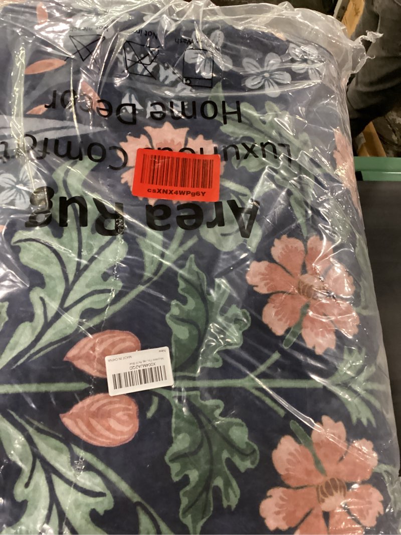 Condition photo showing As Is for moynesa floral washable 8x10 rug, large area rugs for living room, soft 8 x 10 boho bedroom rugs, non slip botanical ultra thin floor carpet for dining room nursery, blue 8' x 10' (rectangular) blue