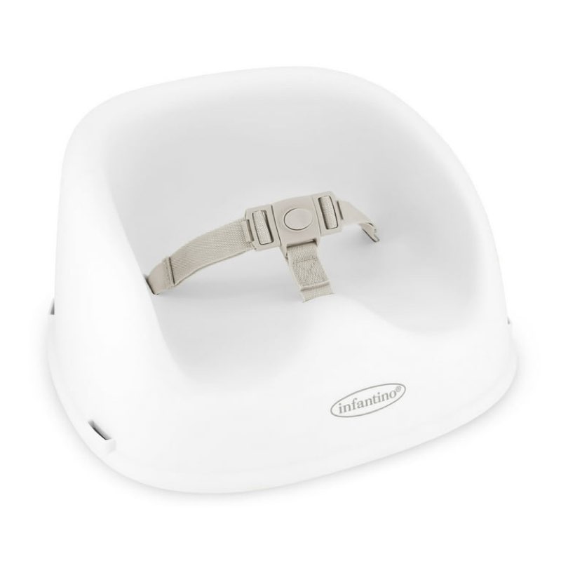infantino simply modern booster seat with 3-point safety harness, contoured seat, and easy-clean design for babies and toddlers