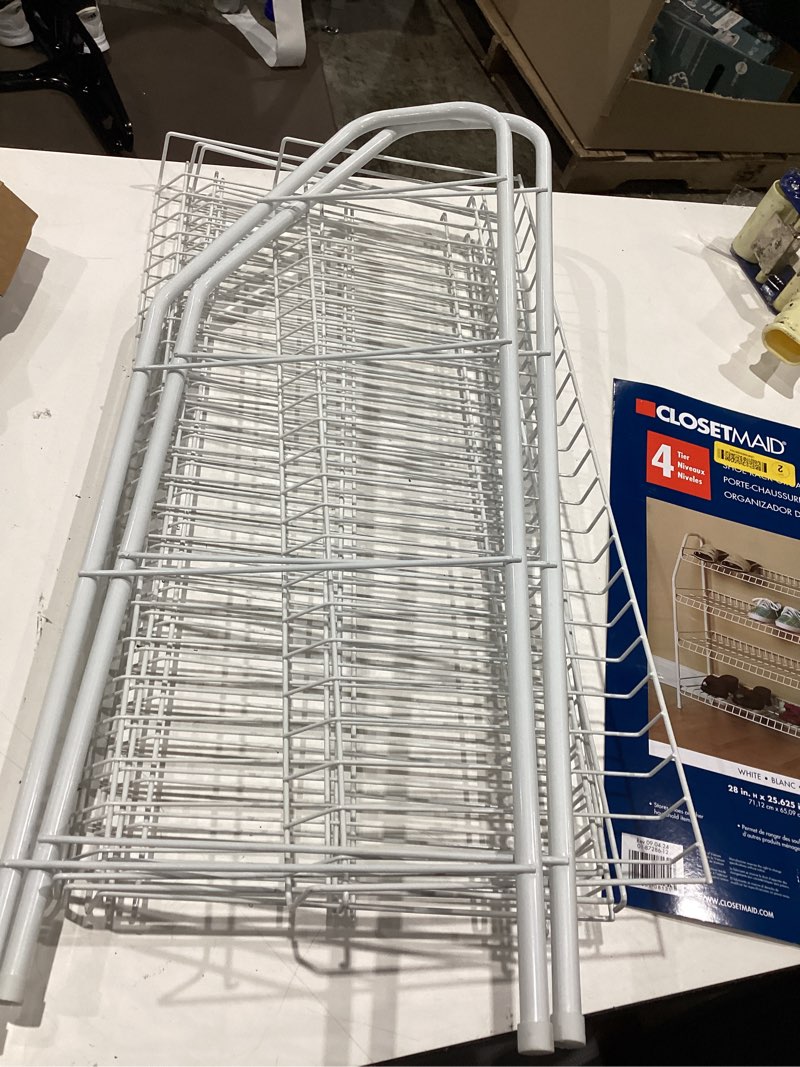 Condition photo showing As Is for 28 h 12-pair 4-tier white steel shoe rack