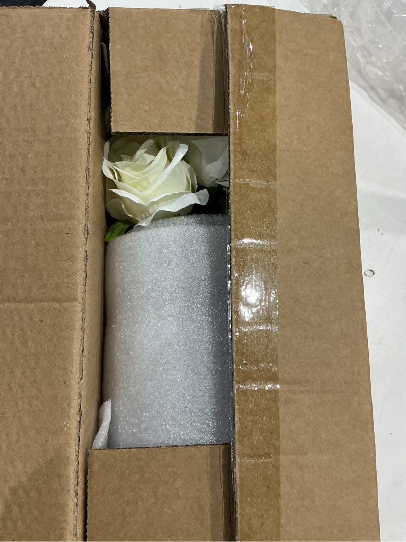 Condition photo showing Good Condition for faux flowers with vase,artificial silk roses in vase, fake plant eucalyptus flower arrangement for home office farmhouse bathroom dining table centerpiece decorations coffee table decor (white)
