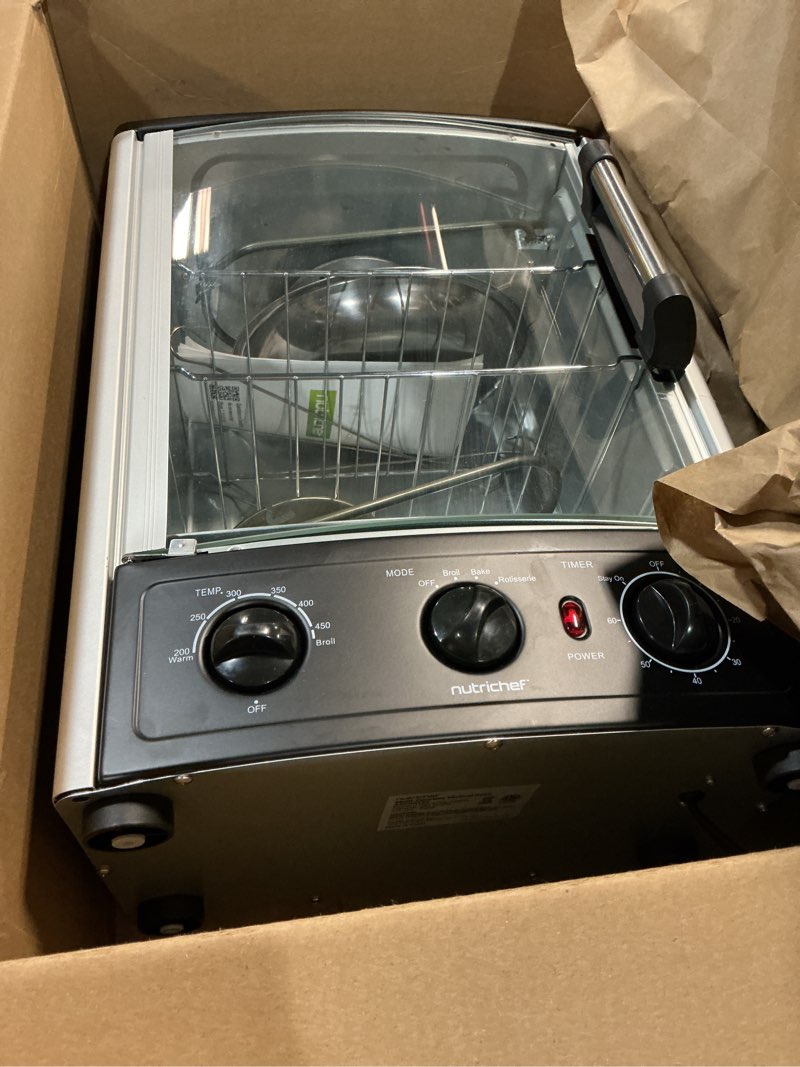Condition photo showing Good Condition for nutrichef upgraded multi-function rotisserie oven - vertical countertop oven with bake, turkey thanksgiving, broil roasting kebab rack with adjustable settings, 2 shelves 1500 watt