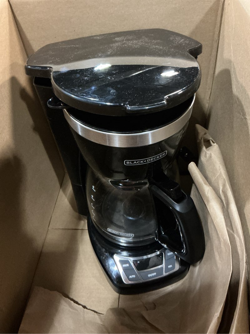Condition photo showing As Is for BLACK+DECKER 12-Cup Digital Coffee Maker, Programmable, Washable Basket Filter, Sneak-A-Cup, Auto Brew, Water Window, Keep Hot Plate, Black Black coffeemaker