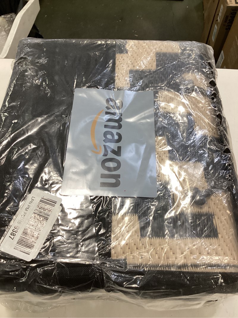 Condition photo showing Good Condition for SAND MINE Reversible Mats, Plastic Straw Rug, Modern Area Rug, Large Floor Mat and Rug for Outdoors, RV, Patio, Backyard, Deck, Picnic, Beach, Trailer, Camping, Black & Beige, 6' x 9' Black & Beige 6' x 9'