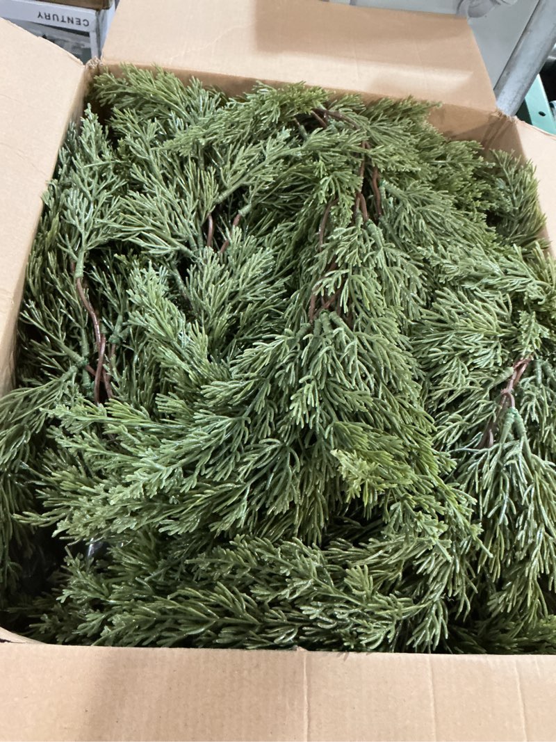 Condition photo showing Good Condition for Jutom 2 Pcs 6 ft Thick Christmas Cedar Garland Artificial Realistic Soft and Flexible Full Faux Green Cedar Pine Garland for Home Indoor Xmas Holiday Mantle Fireplace Party Decoration 2 6 ft