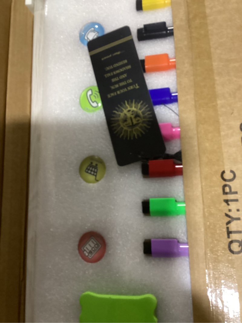 Condition photo showing New/Like New for Calendar Whiteboard for Wall, TANKEE 17x13 Inches Whiteboard Calendar Cork Board Combo, Small Magnetic White Board with Wood Framed, Hanging Dry Erase Board for Kitchen Home Office School Planner White 17"x13"