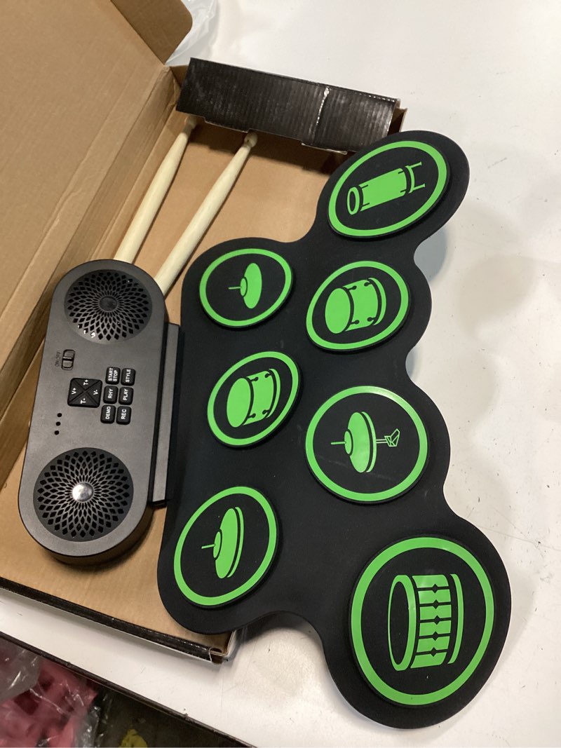 Condition photo showing Good Condition for Electronic Drum Set, 9-Pad Kids Electric Drum Set Dual Stereo Speaker, MIDI. Portable Roll Up Drums Practice Pad for Kids, Perfect Birthday&Christmas Gift for Boys&Girls 9-Pads Black