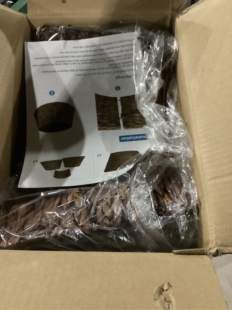 Condition photo showing New/Like New for Sweetcrispy 24inch Christmas Tree Collar for 4-7ft Trees, Woven Hyacinth Rattan 4-Panel Collar w/Cord Access Hole & Easy Lock Design, Brown Brown 24IN