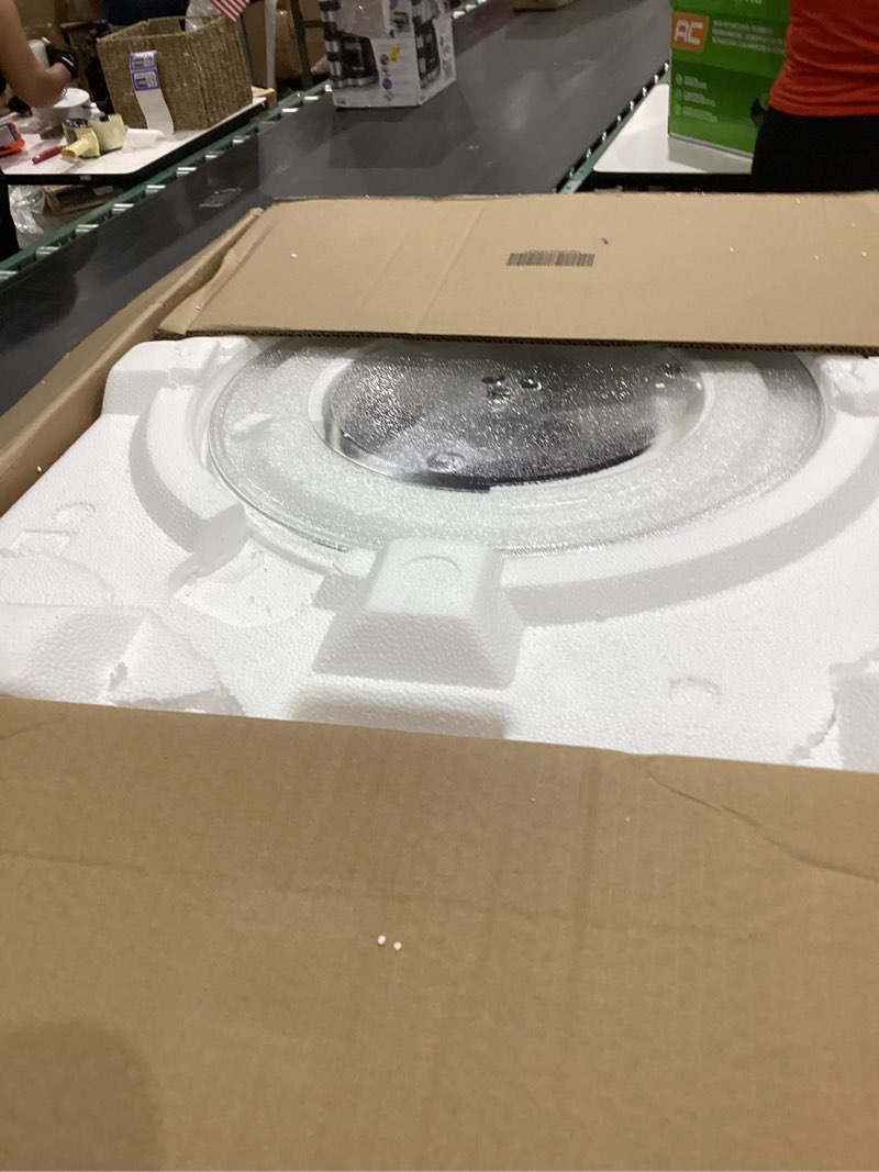 Condition photo showing As Is for toshiba ml-em62p(ss) large countertop microwave with smart sensor, 6 menus, auto defrost, eco mode, mute option & 16.5" position memory turntable, 2.2 cu ft, 1200w, stainless steel 1200 w- stainless steel
