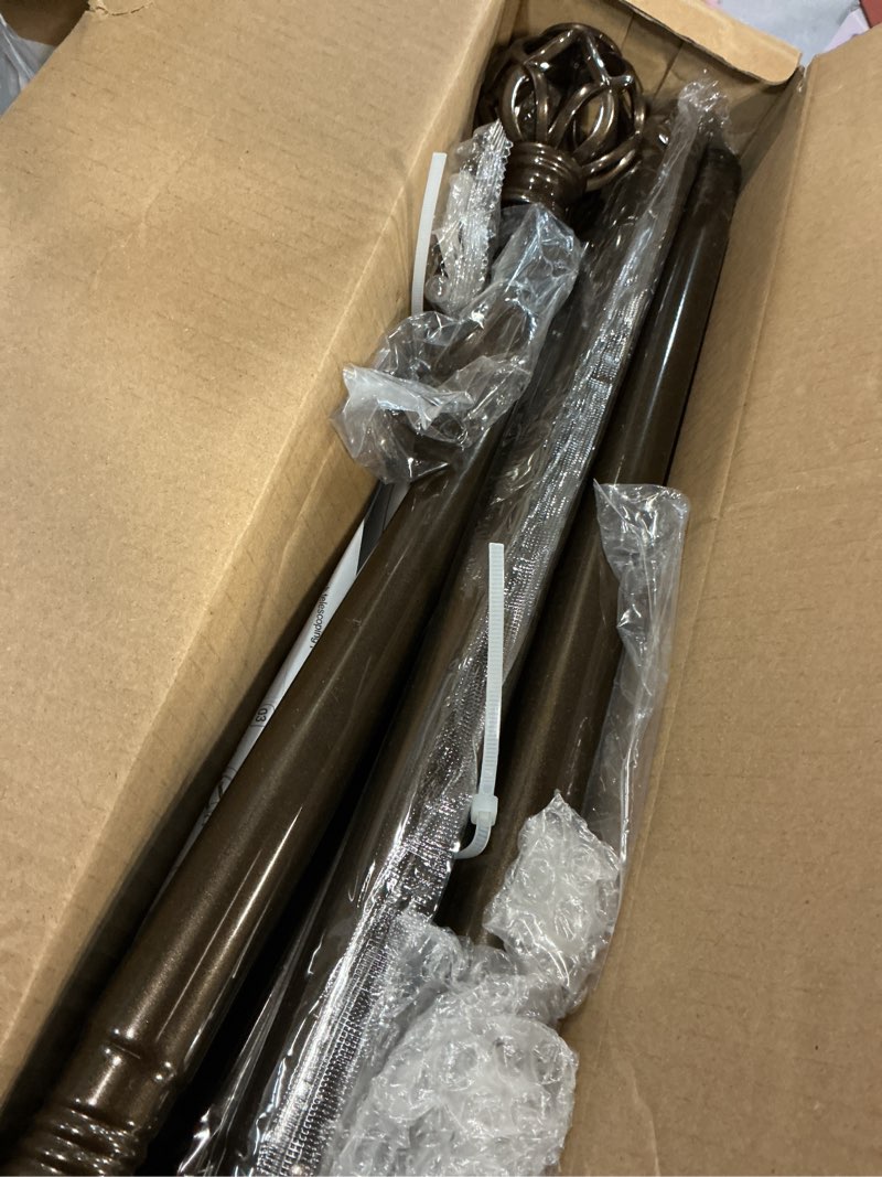 Condition photo showing Good Condition for bronze curtain rods for windows 48 to 84 inch, 1 inch adjustable decorative window treatment rods with aluminium twisted cage finials, heavy duty metal farmhouse drapery pole, easy install bronze 36''-88'' (1 pack)