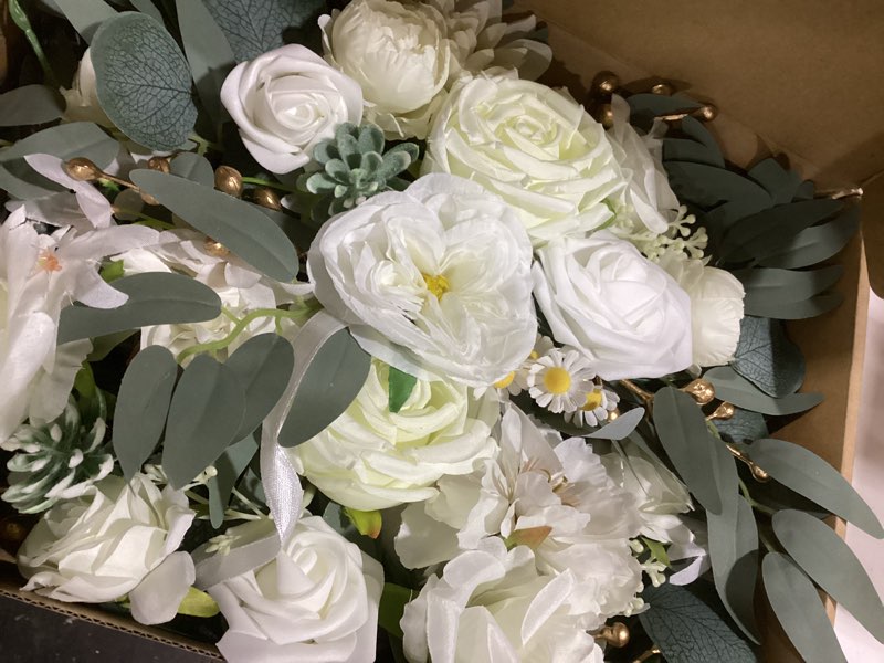 Condition photo showing Good Condition for Faux Arch Flower Swag Set of 2 for Wedding Welcome Signs Floral Swag Wedding Reception Ceremony Signs Decor (White)