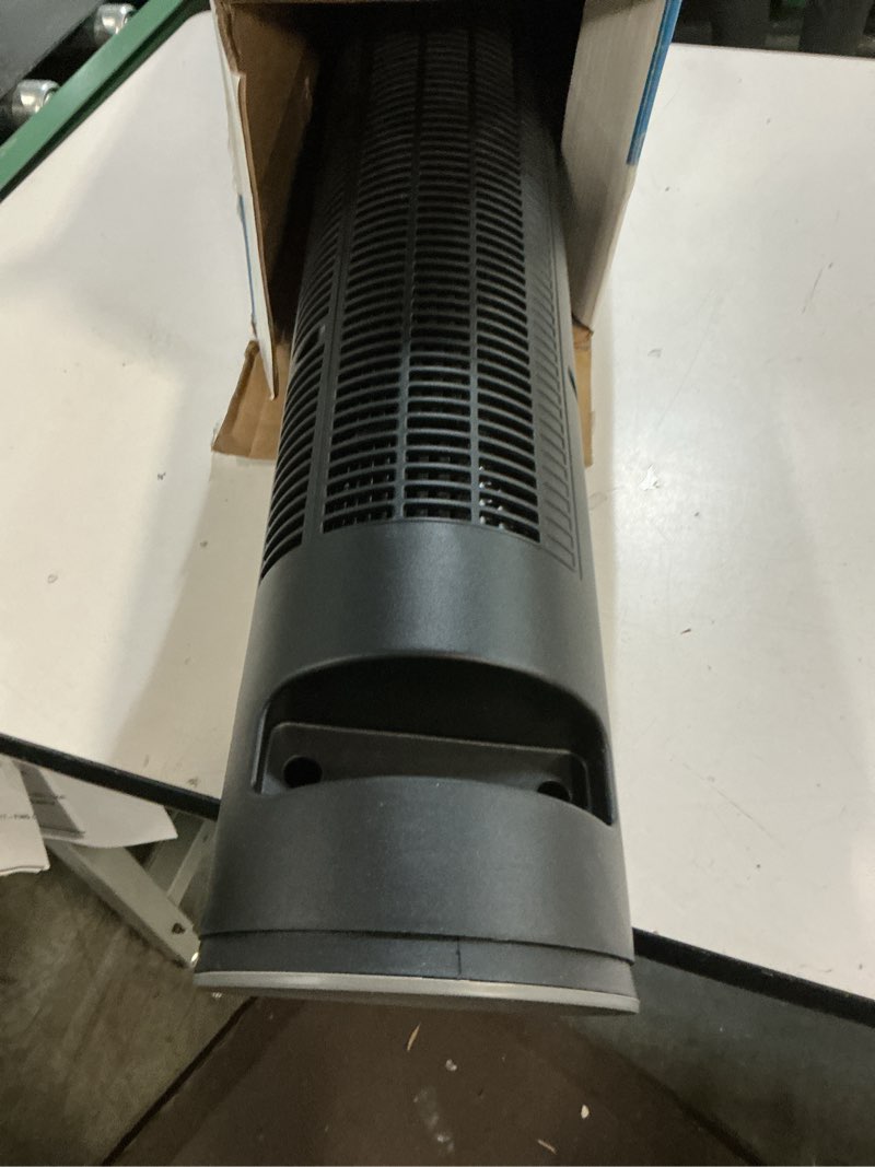 Condition photo showing As Is for utilitech 42-in indoor oscillating tower fan, in black/matte