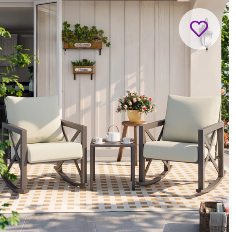 2-person outdoor rocking chair set with table and cushions