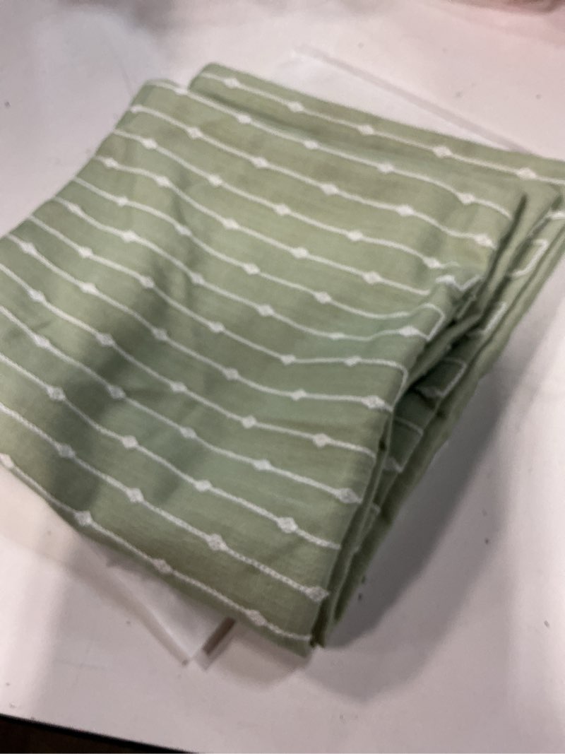 Condition photo showing New/Like New for crumbs home modern farmhouse fall linen indoor outdoor throw pillow cover only, 20\"x20\" water repellent for patio, backyard, couch, light green embroidered stripes light green embroidered stripes 20\"x20\"