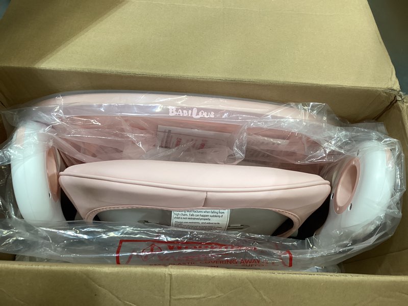 Condition photo showing Good Condition for babilous high chair, foldable high chairs for babies and toddlers, ultra safe for infant with lockable wheels, easy clean, removable tray/adjustable footrest for baby feeding highchair, pink