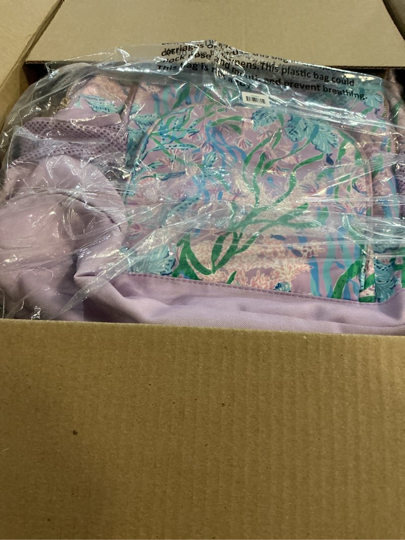 Condition photo showing New/Like New for Lilly Pulitzer Large Backpack with Pockets, Adjustable Strap, and Handle, Large Bookbag for Work and Travel, Secret Escape