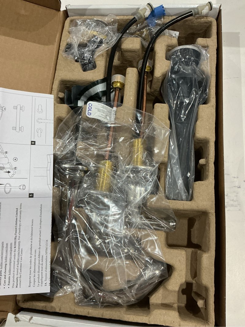 Condition photo showing As Is for kohler florez vibrant polished nickel widespread 2-handle watersense bathroom sink faucet with drain