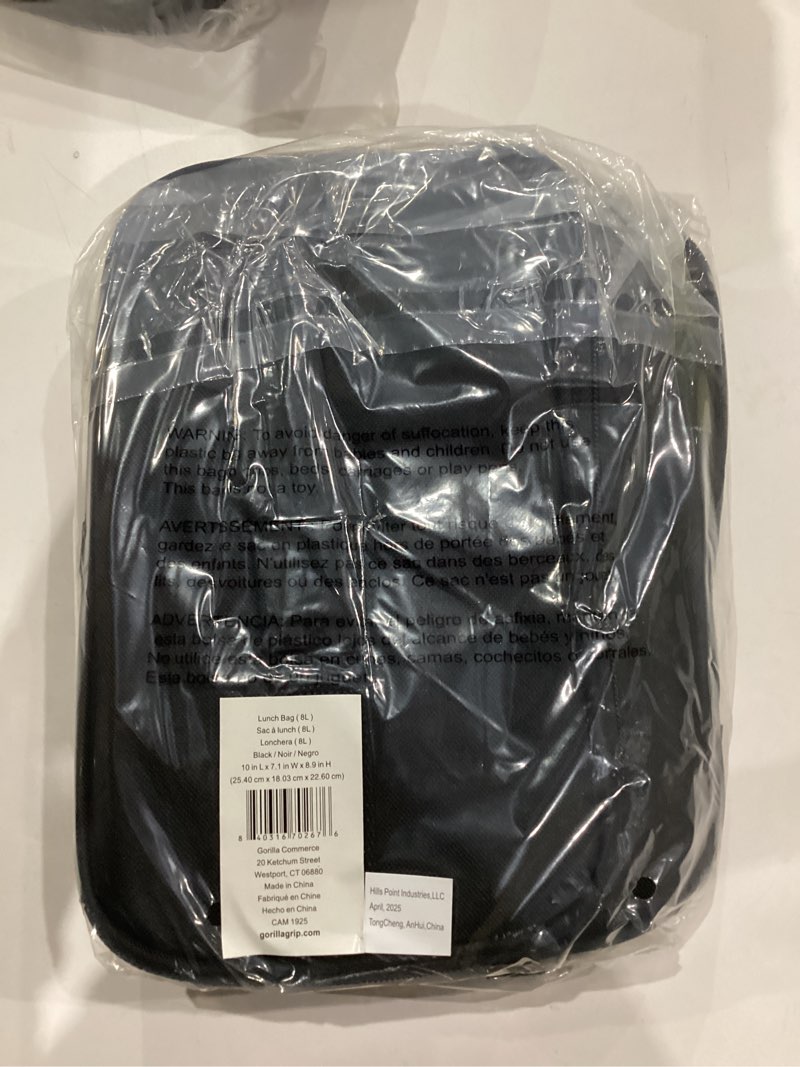 Condition photo showing New/Like New for GORILLA GRIP Reusable Insulated Lunch Box Bag for Women Men, Large Leakproof Soft Cooler Bags, Multiple Compartments, Mesh Pockets, Adjustable Strap, Food Tote Keeps Drinks Cold, 8L, 10x9, Black 8L Black